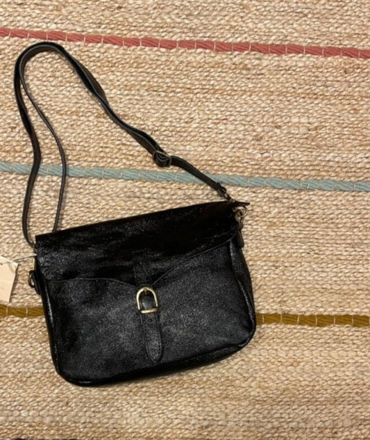 Sac besace cuir couleur noir brillant