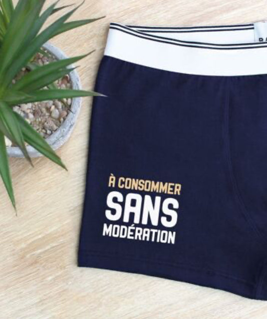 Boxer homme à consommer sans modération taille XXL couleur bleu marine