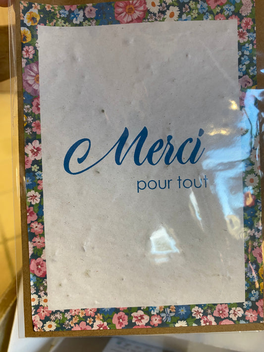 Carte à planter. Merci bleu