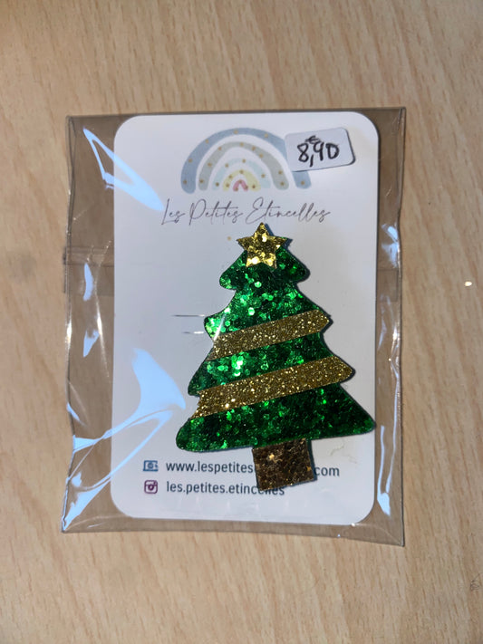 Broche sapin, guirlande dorée